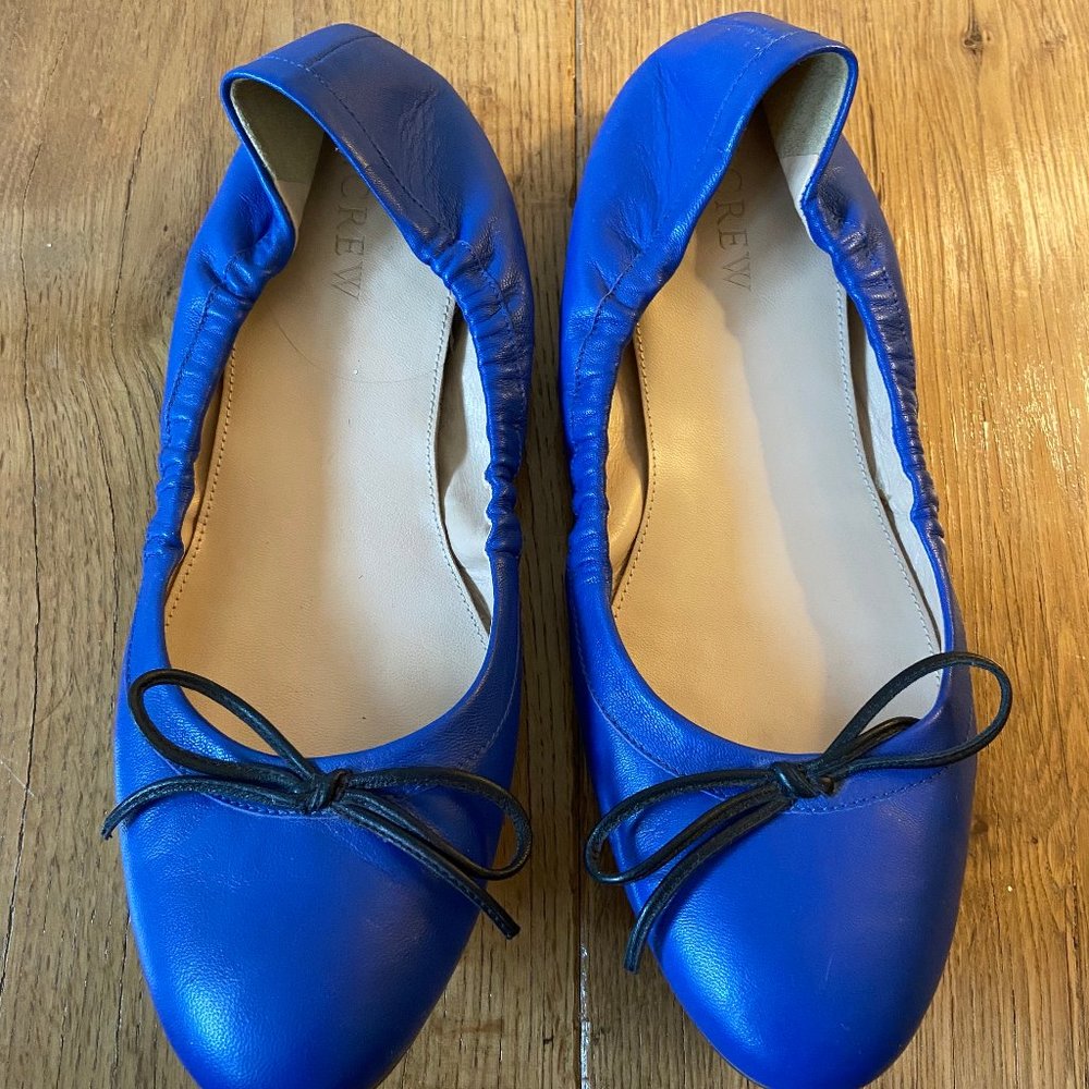 J.Crew Blue Leather Ballet Flats with Bow